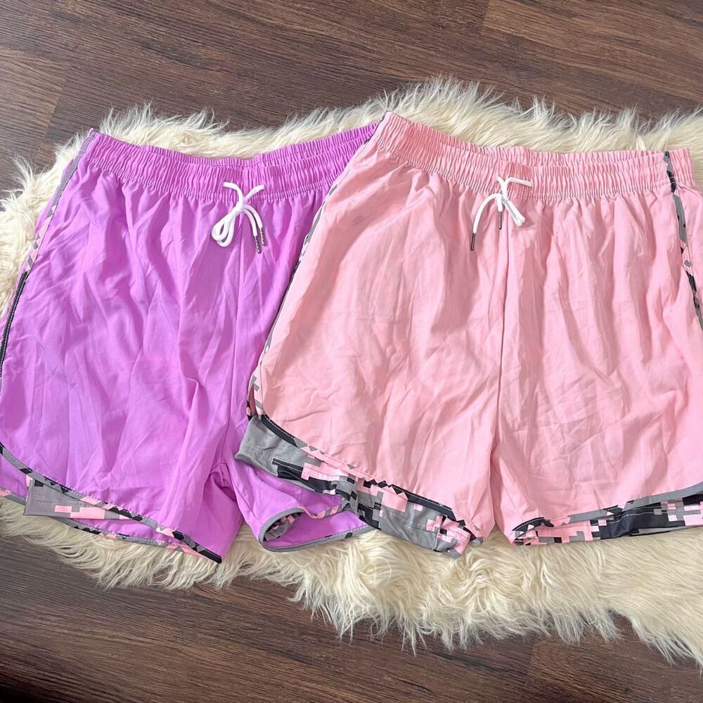 Set of 2 Pink Camo Workout Running Shorts Size XXL